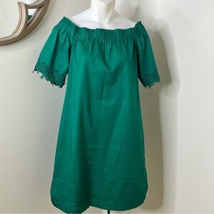 Heyton Emerald Green Off Shoulder Lace Detail Casual Dress with Pockets L